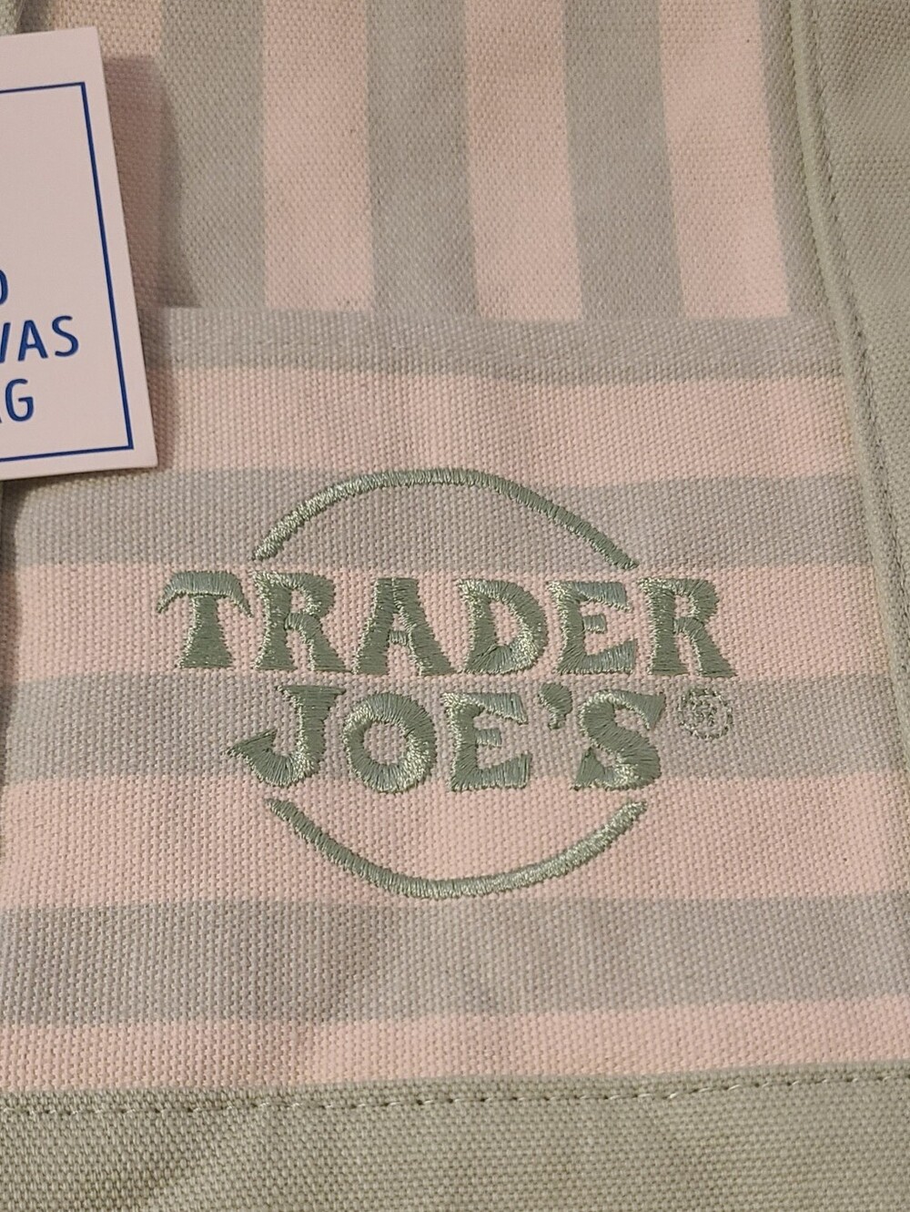 Trader Joe's Green Striped Mini Canvas Tote Bag - Picture 2 of 9